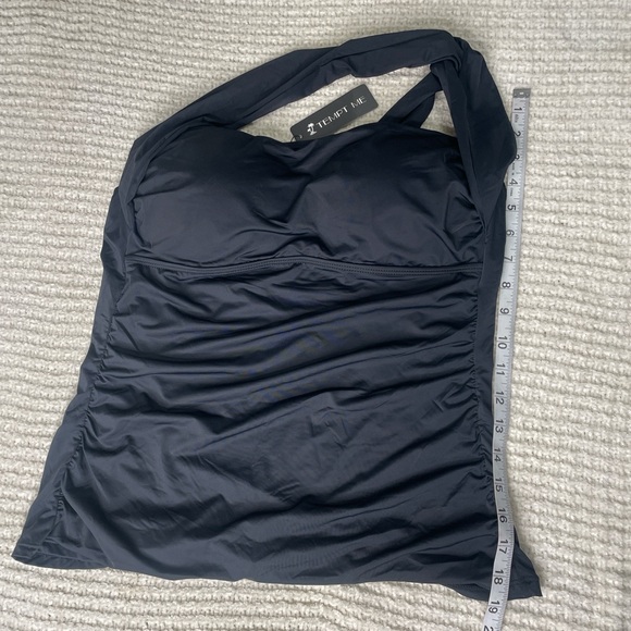 Y2K Tempt Me Ruched Black Halter Tankini Top - Ruched Swimwear BNWT XL - Picture 5 of 9